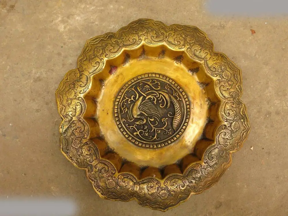 

China brass fine workmanship Carving patterns beautiful Red-crowned crane plate