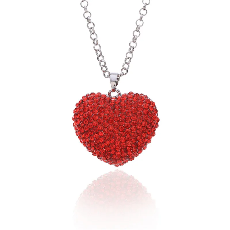 Большие красные Кристальные ожерелья в виде сердца и кулон Сияющий Кристалл Длинная цепочка с подвеской колье женские свадебные украшения вечерние подарки оптом - Окраска металла: Red