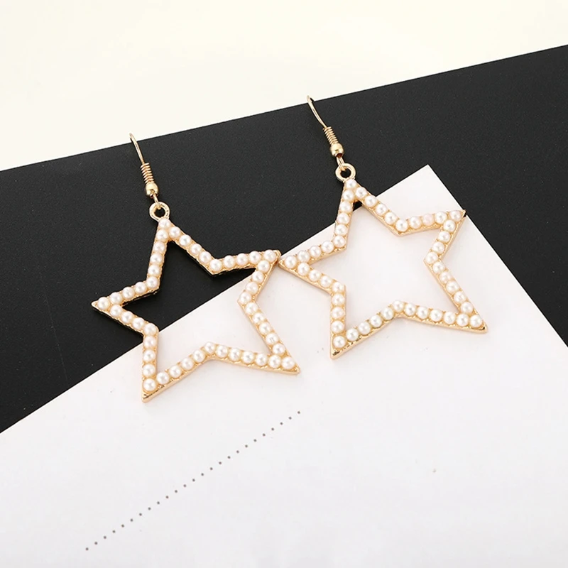 

Elegant Korean Simulated Pearls Drop Earrings Big Star Pendientes Female Long Dangle Earrings For Women Jewelry