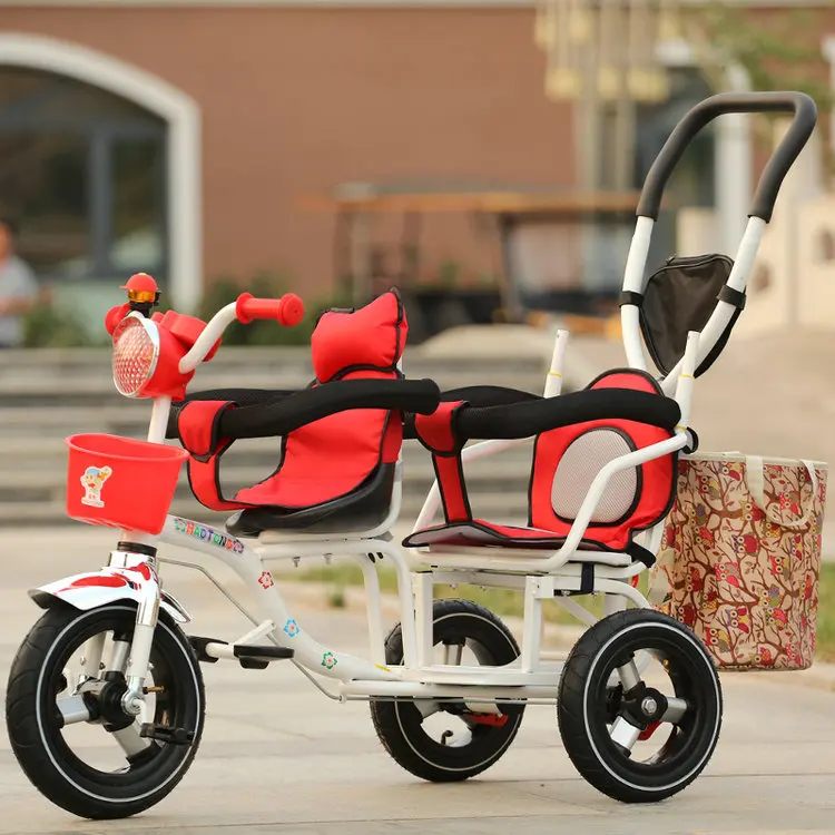 12-дюймовый детский трехколесный велосипед, близнецы велосипед ребёнка выпуска 2 сиденья со складками на педаль тандем трехколесный велосипед с резиновая надувная подушка безопасности для колеса и стальная рама