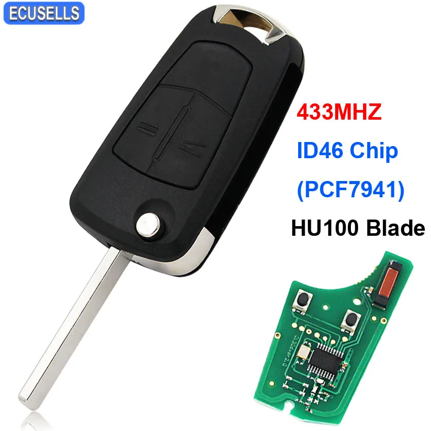 

2 Button Remote Car Key 433Mhz ID46 PCF7941 Chip for Opel Vauxhall for Astra H 2004-2009 Zafira B 2005-2013 HU100 Uncut Blade