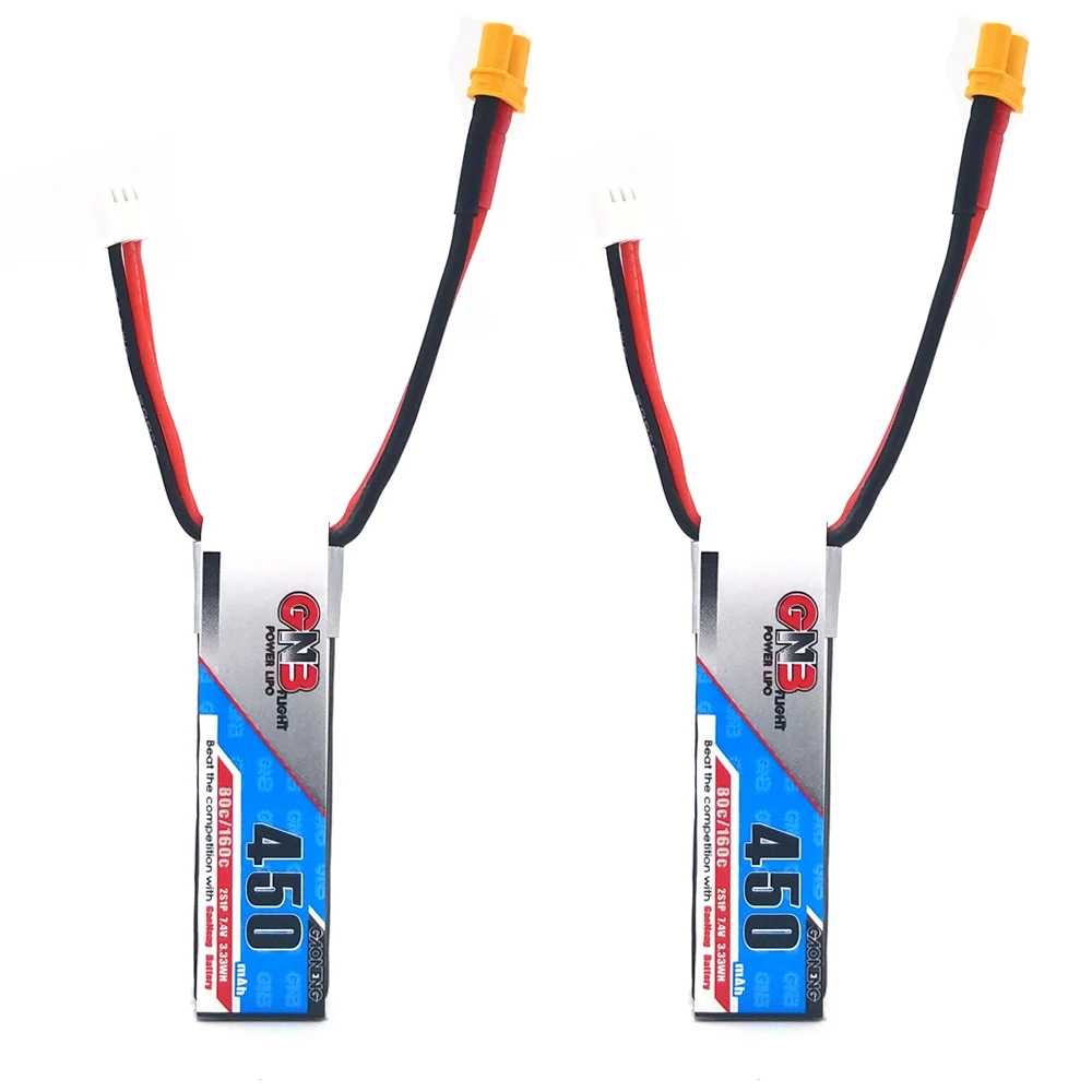 2 шт. Gaoneng 2S 450 мАч 80C/160C Lipo батарея JST XT30 разъем Micro Aircraft Mini Quadcopter FPV Racing Drone Babyhawk |