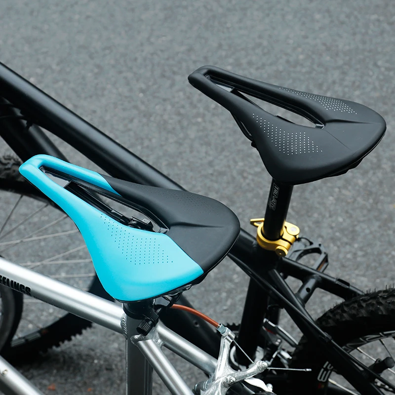 

Deemount Cycle Seat MTB Road Bicycle Front Saddle PU Cushioned CR-MO Bow Mid Perforated Hollow Twin Tail Shock Absorption