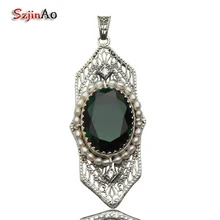 Szjinao Европейский королевский классический Древний натуральный жемчужный кулон древний стерлингового серебра 925 зеленый изумрудная подвеска
