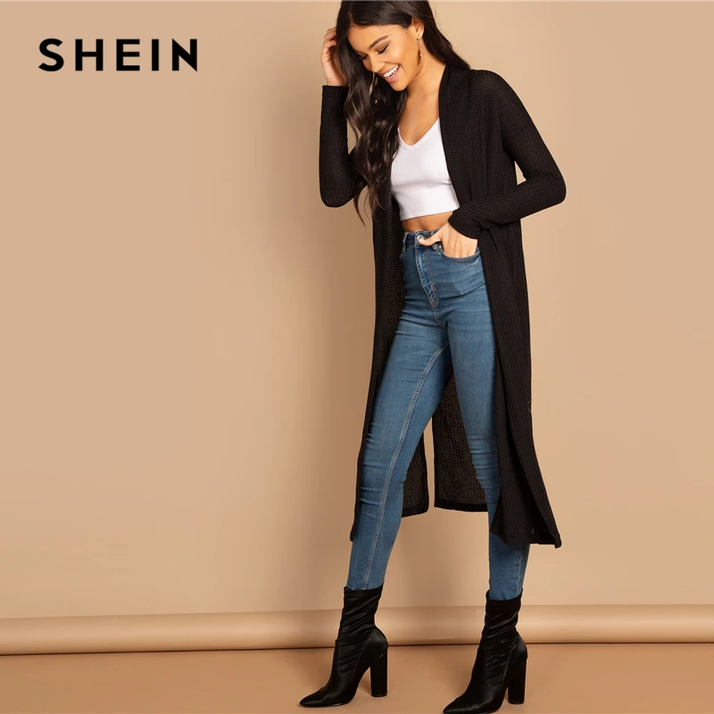 SHEIN Длинный Демисезонный Кардиган Повседневный С Длинными Рукавами|Плащи и