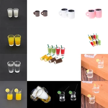 

2019 New 2PCS DIY Pretend Play Mini Resin Dollhouse Juice Coffee Beer Cups Glass Kitchen Toys Role Play Toys Gift For Children