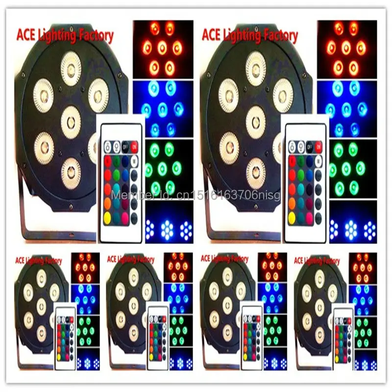 

6pcs/lot Wireless remote control 7x 12W RGBW DMX Led Flat Par High Power Light with Professional for Party KTV Disco DJ EU
