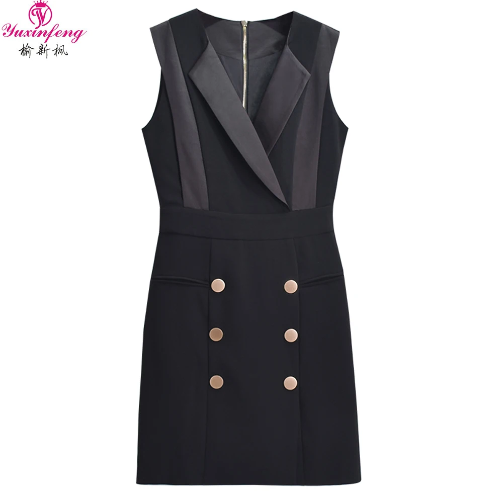 

Yuxifeng 2019 Summer Fashion Dress for Women Slim Double Breasted Sexy V Neck Sleeveless Bodycon Blazer Dress Black White