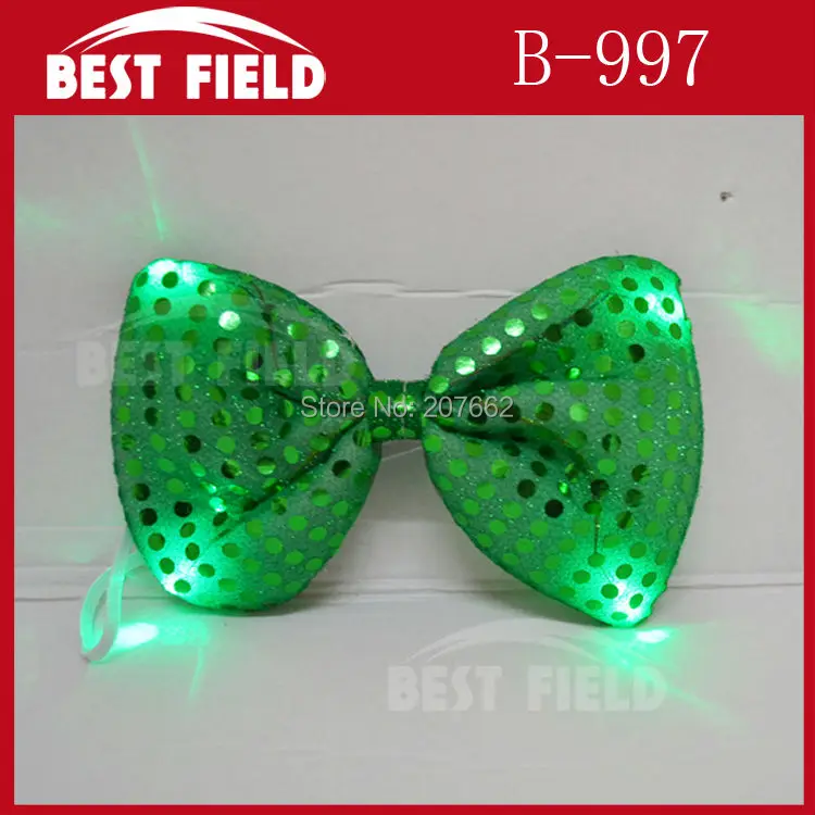 

Free Shipping 240piece 19*12cm Christmas Party Glowing tie light up toy led bow tie green large bow tie for saint patrick's day