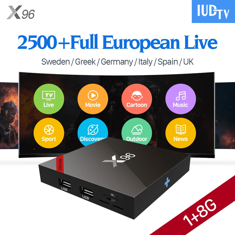 

IPTV Europe IUDTV Subscription 1 Year 2500+ Arabic French Spain Italia Turkish UK IPTV Channels X96W Smart TV Box Android 7.1