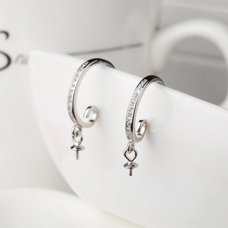 

Sterling Silver 925 Plated White Gold Crystal Pearl or Round Bead 5-10mm Semi Mount Drop Earrings Fine Jewelry Setting