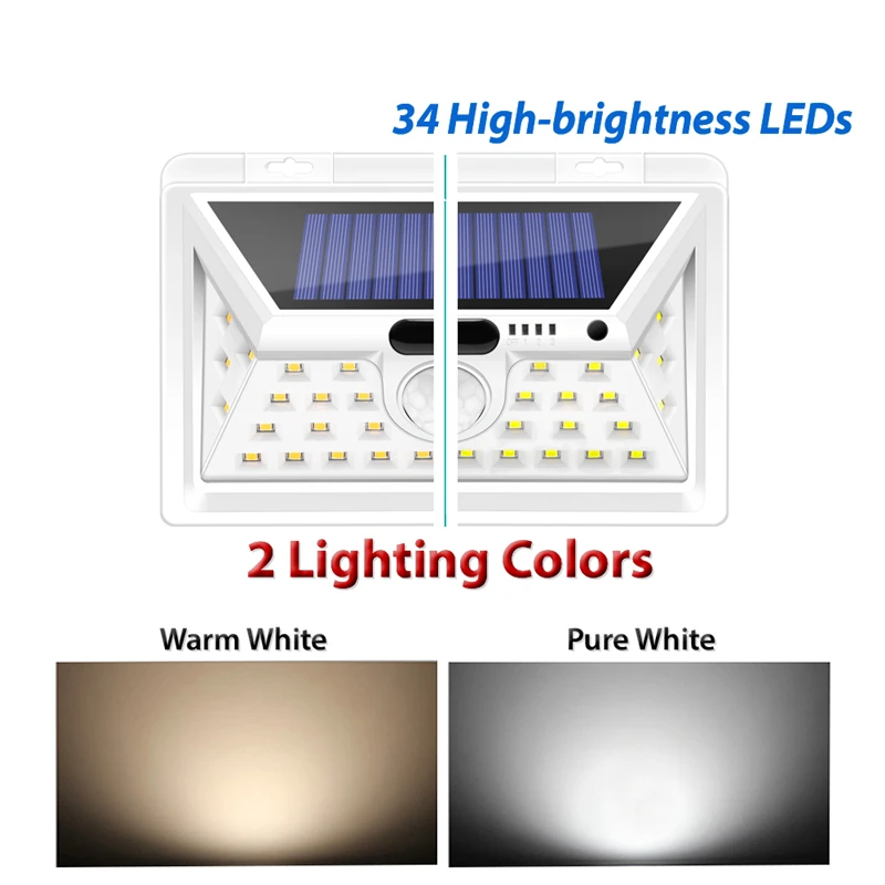 34 Leds Solar Lights Outdoor Motion sensor Wall Lamp Waterproof for Garden Yard Solar lamp Applicable to front door garage wall