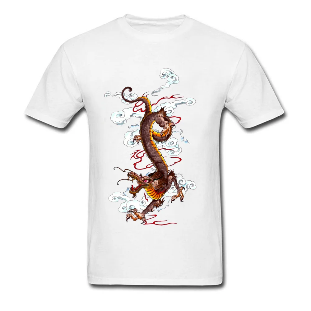 New Arrival Men's T-Shirt Round Neck Short Sleeve Cotton Golden Dragon T Shirt Summer Tee Shirts Drop Shipping Golden Dragon white