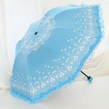 

Beautiful Flower Lace Women Umbrella Sun Parasol Fashion Female Folding Rainproof Floral Umbrellas Sweet Girl Sombrinha SP007