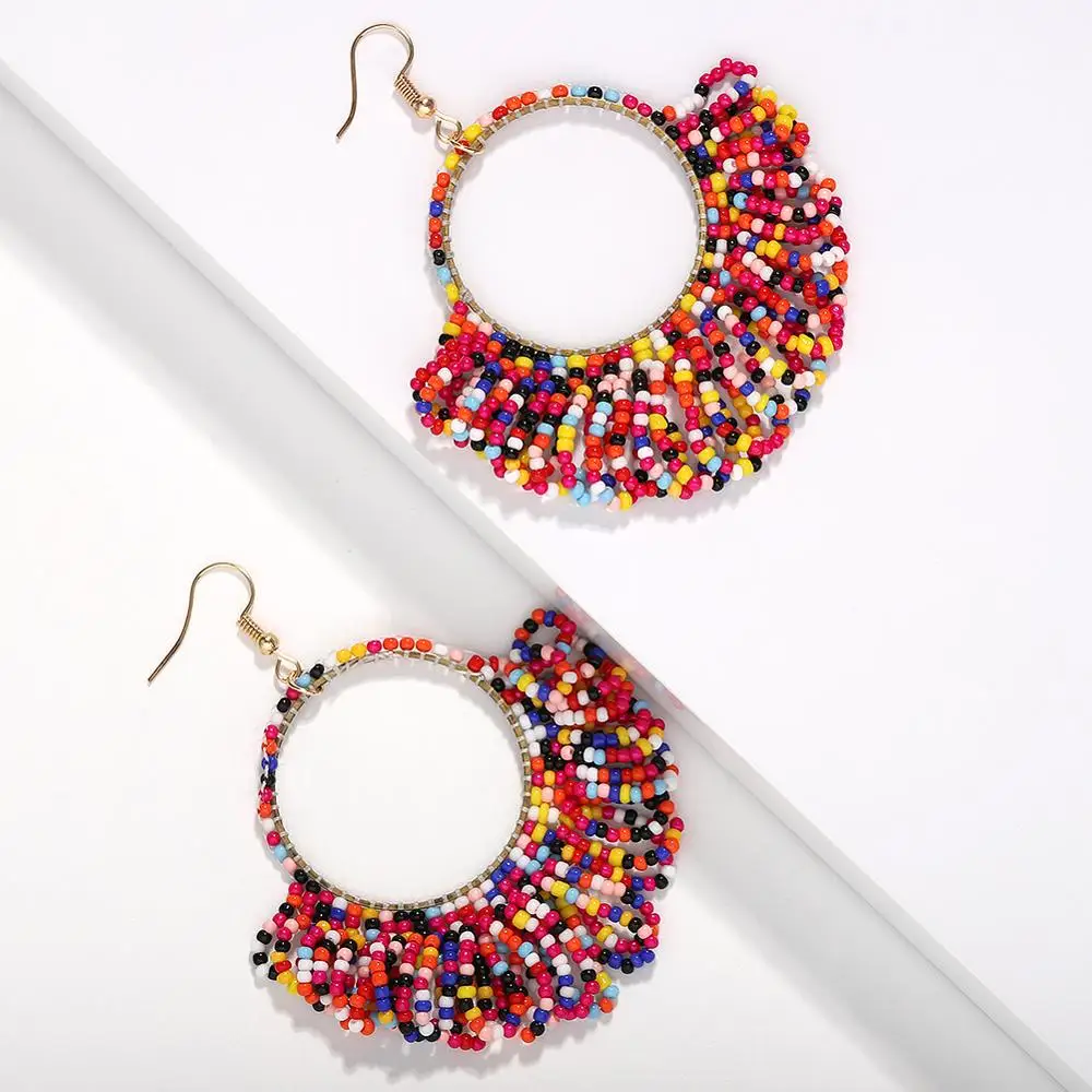 

Bohomain Multicolor Beaded Drop Earrings Women Jewelry Fashion Handmade Round Statement Earring Holiday Accessories Wholesale