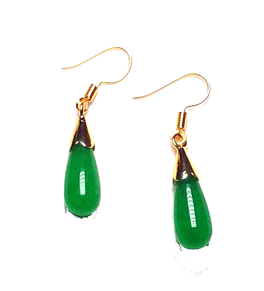 Koraba 14k Gold Plated Natural Green Jadeite Jade Drop Women Earrings Gemstone Earrings Yellow