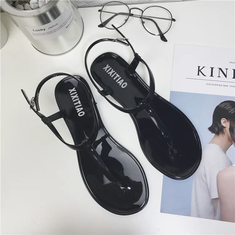 

2019 New Korean Sandals students' Jell-O shoes with T-toe Sandals sandalias de verano para mujer flat sandals woman shoes 741