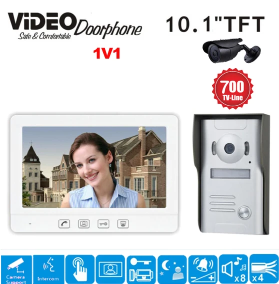 

ZHUDELE 10.1 Inch Display Wired Video Door Phone Touch button Doorbell Intercom Night Vision 1V1 700TVL HD Home House Security