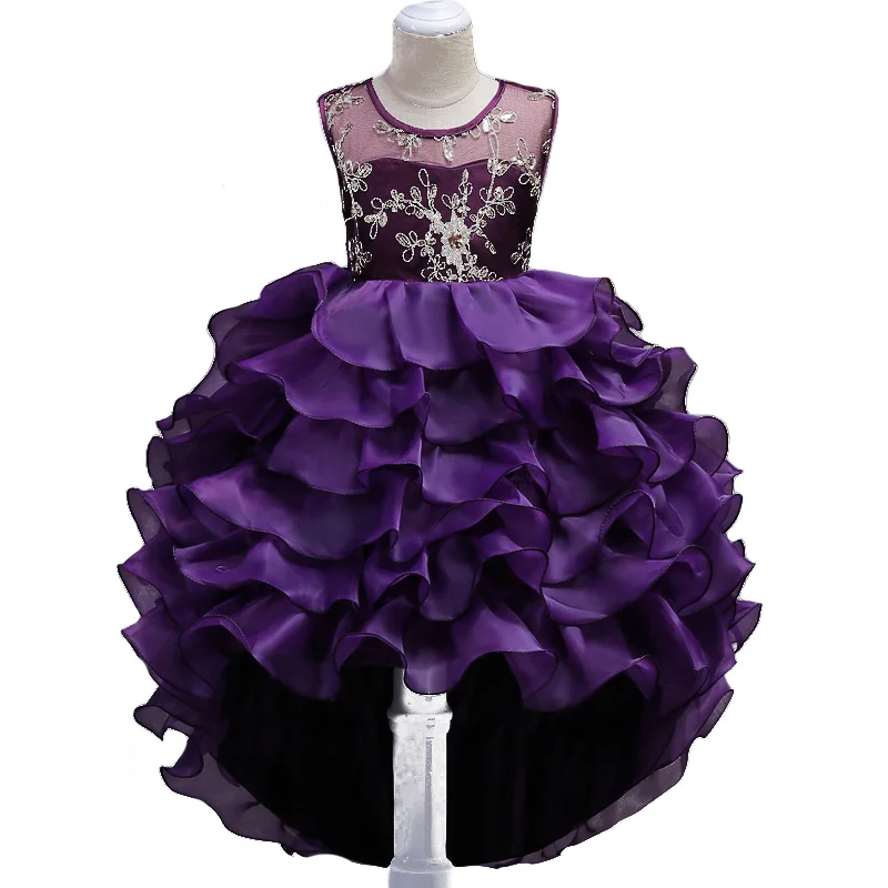 Long Tail Girls Dress Kids Embroidery Tutu Cake Dress for Party Wedding ...