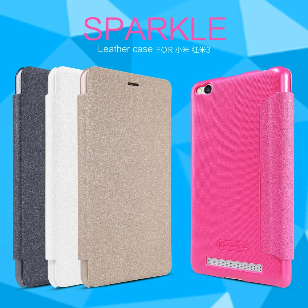 

xiaomi redmi 3 case cover NILLKIN Sparkle super thin flip cover luxury leather case for xiaomi redmi 3 with Retailed Package