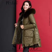 Ptslan 2016 Women’s Genuine Leather Jacket Zipper Closure Real Lambskin Down Coat