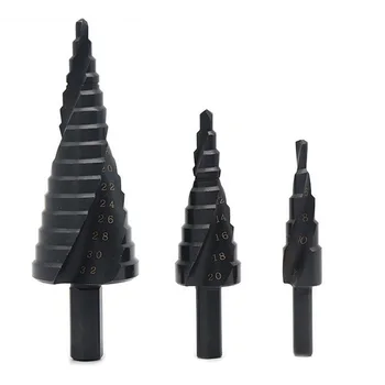 

3pcs 4-12/4-20/4-32 Hss Step drill Spiral Groove Containing Nitrogen Cutting Tools Steel Woodworking Wood Metal Drilling Set