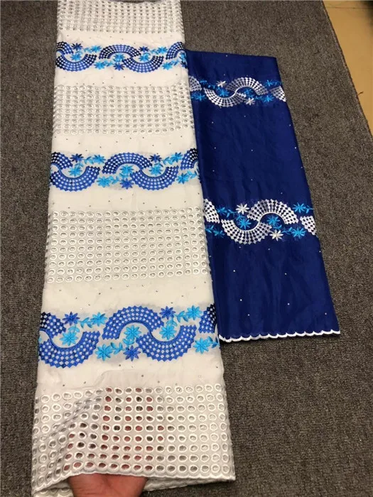 

Hot sale party set embroidery African cotton lace fabric matching 2yards Swiss voile scarf material NCV1(5+2y)