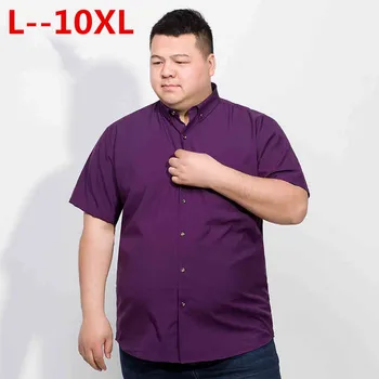 

Plus 10XL 8XL 6XL 2018 Summer Cotton Men Short Sleeve Shirts Solid Business Working Wear Casual Male Shirts Casual Shirt Oxford