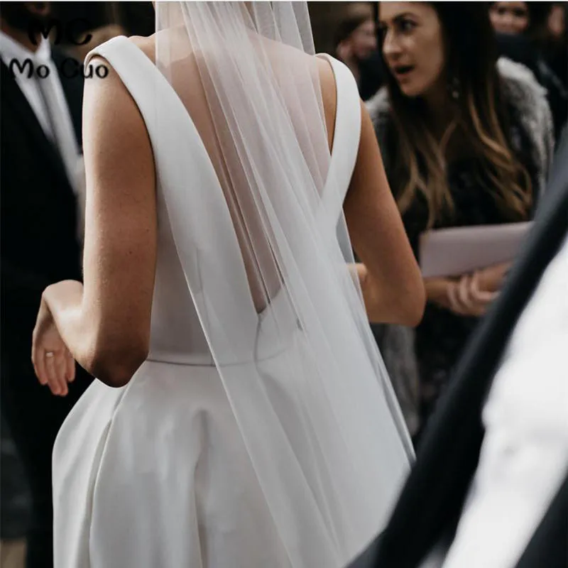 Sexy Leg Split Plunge V-neck Long Satin Wedding Dresses21