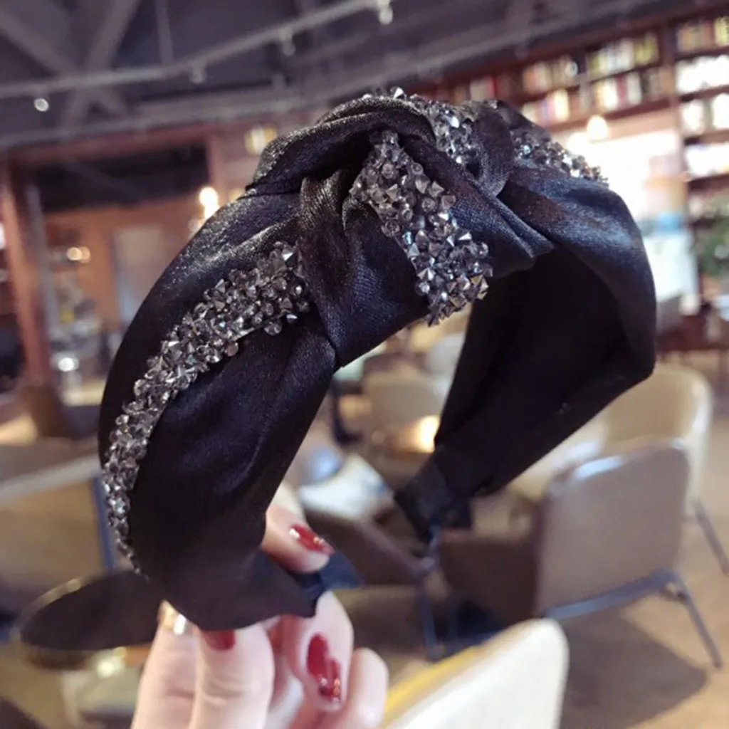 

Women's Cloth-Studded Drill Strip Crystal Knotted With Knotted Bow Wide-Brimmed Headband diademas para el pelo mujer