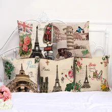 Funda de cojín Vintage London Paris estilo escandinavo funda de almohada para sofá hogar fundas para coche de cintura barata decoración del hogar