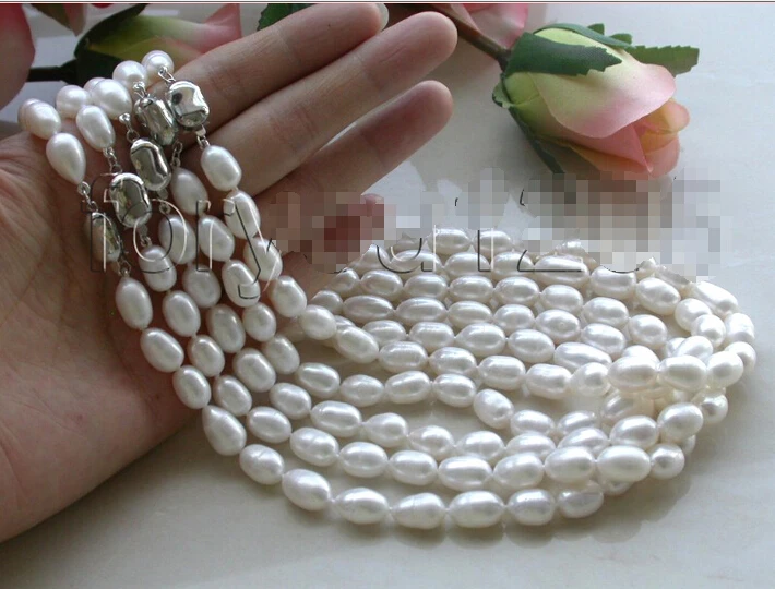 

>@@@@@ > Wholesale 5str Natural 13mm White Rice Pearl Necklace! -Top quality free shipping