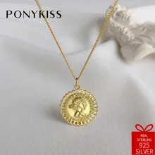 PONYKISS Мода Серебро 925 пробы Золотой кружевной геометрический кулон с портретом ожерелье женские вечерние ювелирные изделия подарок