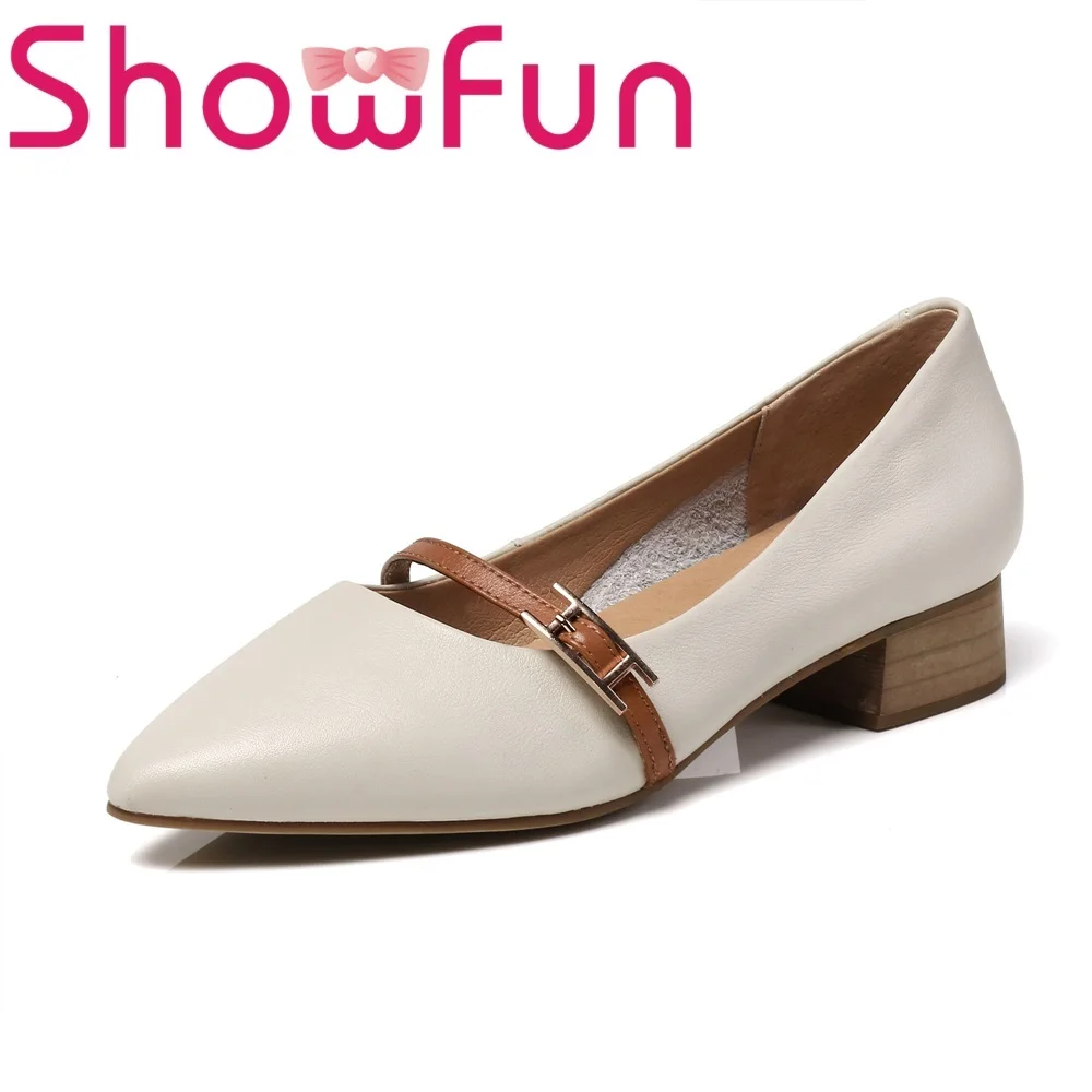 Showfun натуральная кожа женская обувь повседневные туфли в стиле ретро с пряжкой и