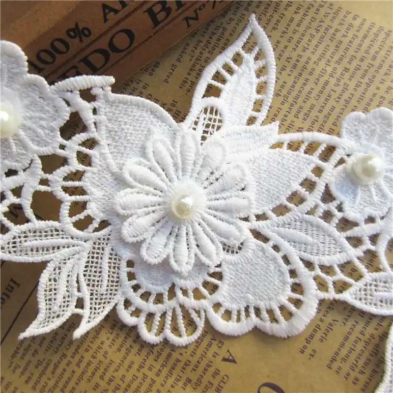 12cmx11cm White Cotton Pearl Flower Embroidered Lace Trim 12cmx11cm White Cotton Pearl Flower Embroidered Lace Trim