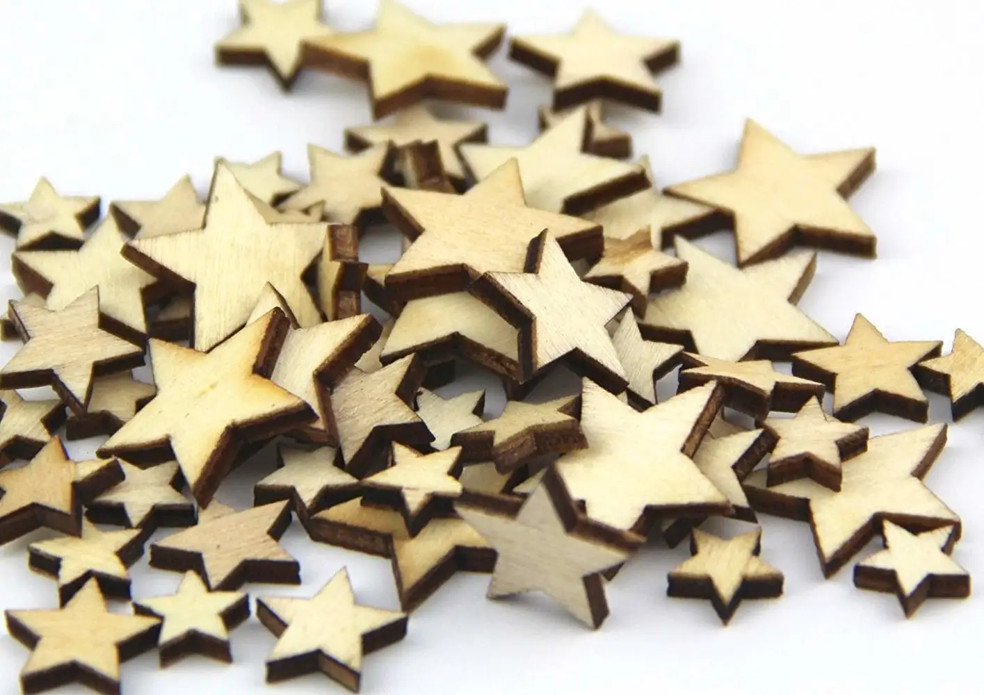 100PCS Mixed Size Wood Star Mixed Size Natural Unfinished Wooden Star Cutouts Blank Wooden Crafts Pieces DIY