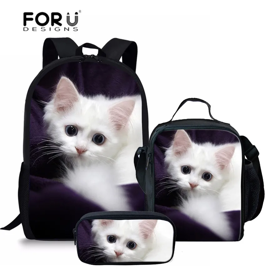 

FORUDESIGNS Adorable Kitten Cat Printing Teenager Girls School Bags Set Children Backpacks School Backpack for Primary Schoolbag