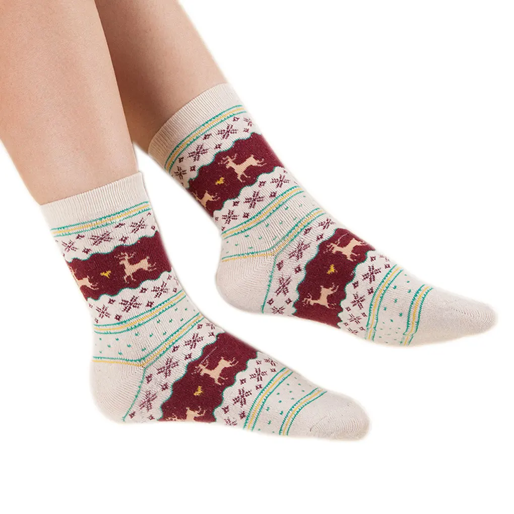 Женские носки Харадзюку, милые Рождественские Носки с рисунком оленя, Повседневные вязаные шерстяные забавные носки, теплые зимние мужские носки