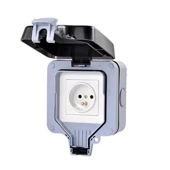 

European 2P+E 16A 250V EU outdoor Power Socket Black White France Waterproof Socket French Cable Outlet With Cover