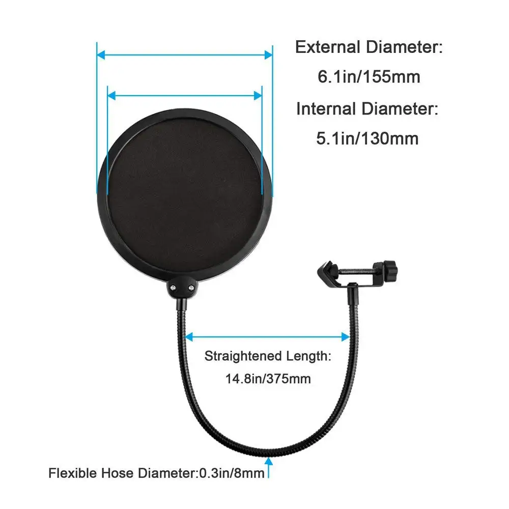 Профессиональный микрофон, поп-фильтр с двойной сеткой ветровое стекло студийное оборудование для записи с гибкий держатель Gooseneck