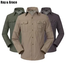RAY GRACE Мужская рыболовная рубашка дышащая УФ защитная уличная походная рубашка мужская быстросохнущая Водонепроницаемая с коротким рукавом трансформер