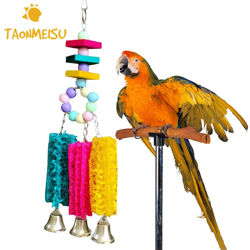 Large & Small Pet Birds Parrot Chew Toys Natural Colorful Loofah Pets