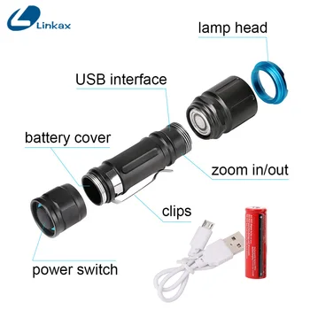 

4 Modes Zoomable XML-L2 LED 18650 Flashlight Rechargeable L2 LED Torch Light Hunting USB Lantern Torch for Camping Lighting
