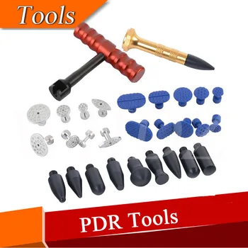 

Auto Dent T-handle with 18pcs Aluminum & Plastic Glue Tabs - Anodized aluminum Tap down with 10 Heads Dent Repair Tool