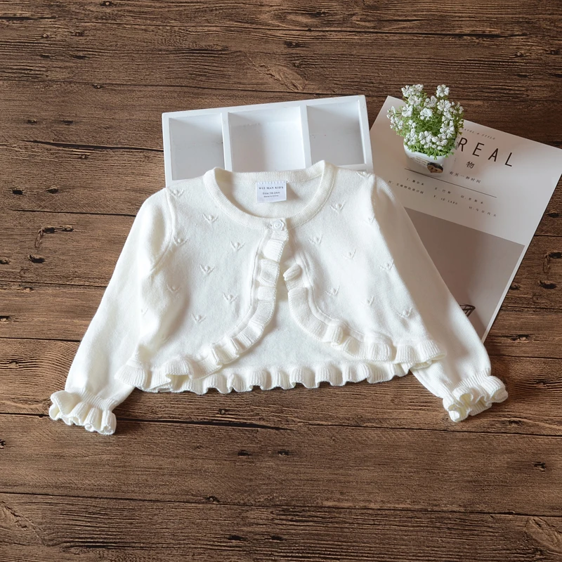 Baby Girls Cardigan Sweater Long Sleeve White Jacket Cotton Outerwear ...