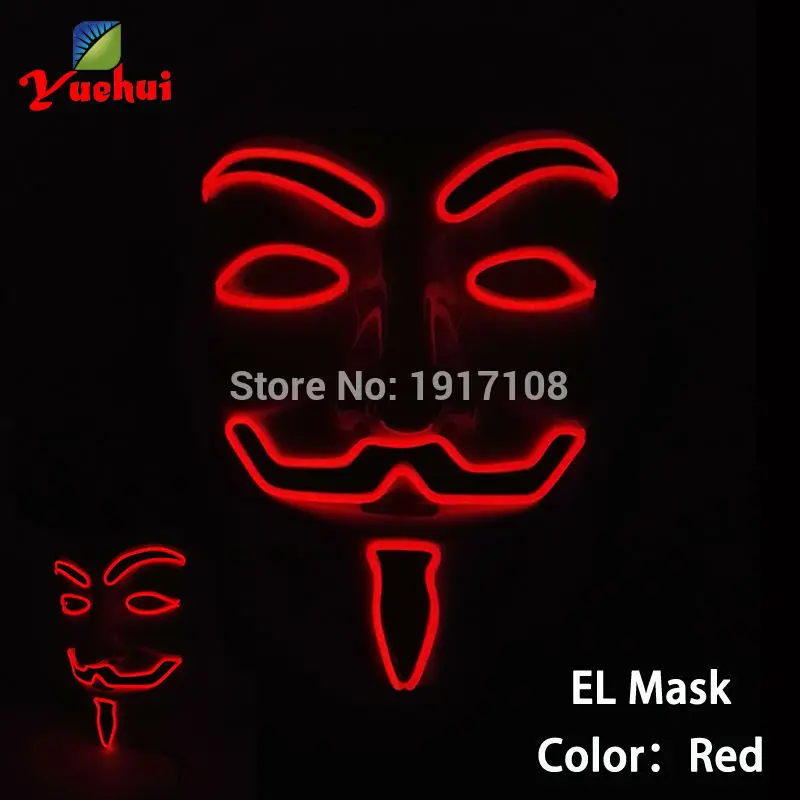 10 цветов, опция Вендетта, EL wire, маска, мигающий, косплей, светодиодный, маска, костюм, аноним, маска для светящихся танцев, маски для карнавала вечеринки - Цвет: Red