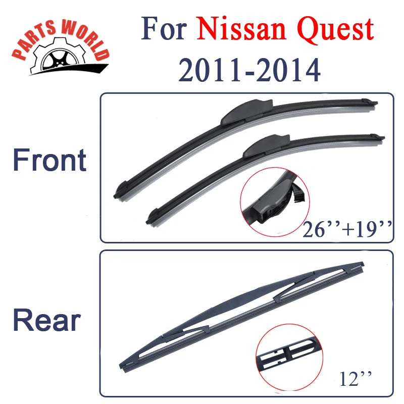 Rubber Front And Rear Wiper Blades For Nissan Quest 2011 2014
