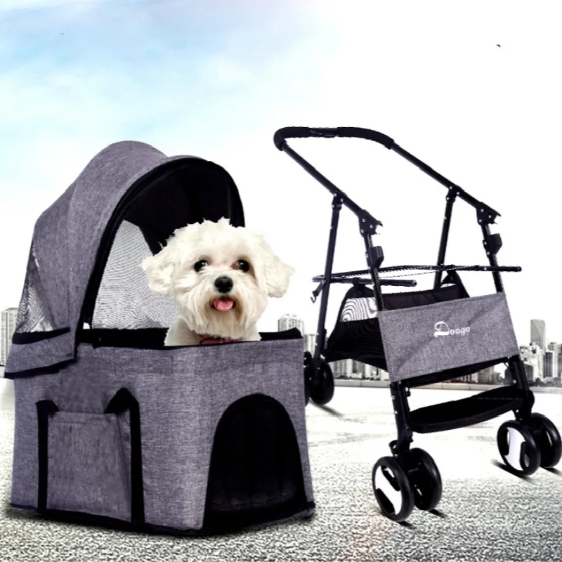 Pet stroller dog cart foldable lightweight split four wheeled pet car