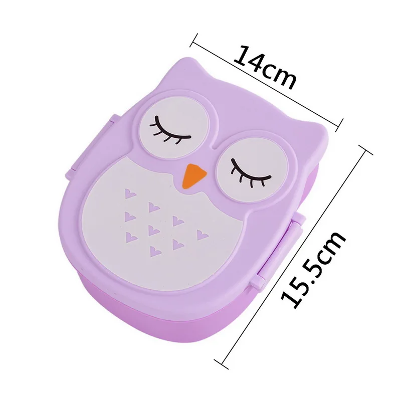 1Pcs Portble Plastic Kids Cute Owl Food Container Lunch Box PP Food Storage Box Portable Purple Pink and Blue 15.5x14x6.6cm