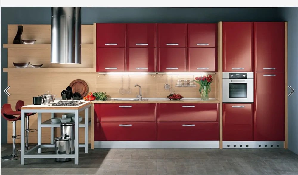 2017 Hot Sales High Gloss Lacquer Kitchen Cabinets Red Colour
